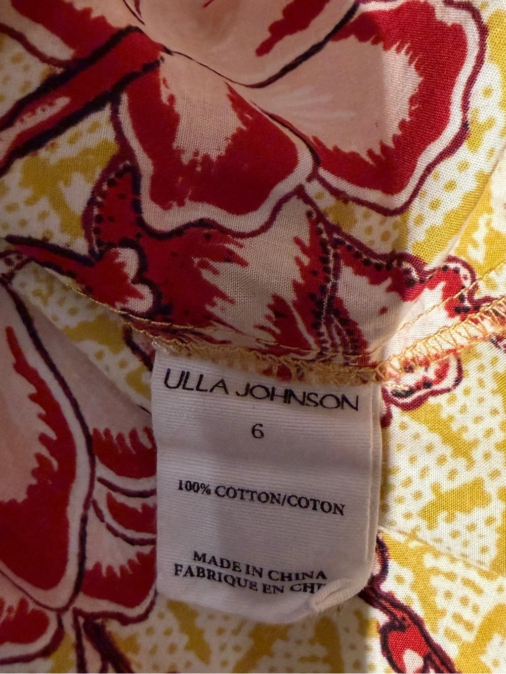 Ulla Johnson Yellow Floral Calla Lilly Print Puff-Sleeve Blouse